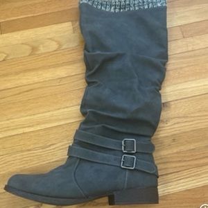 Grey knee high boots